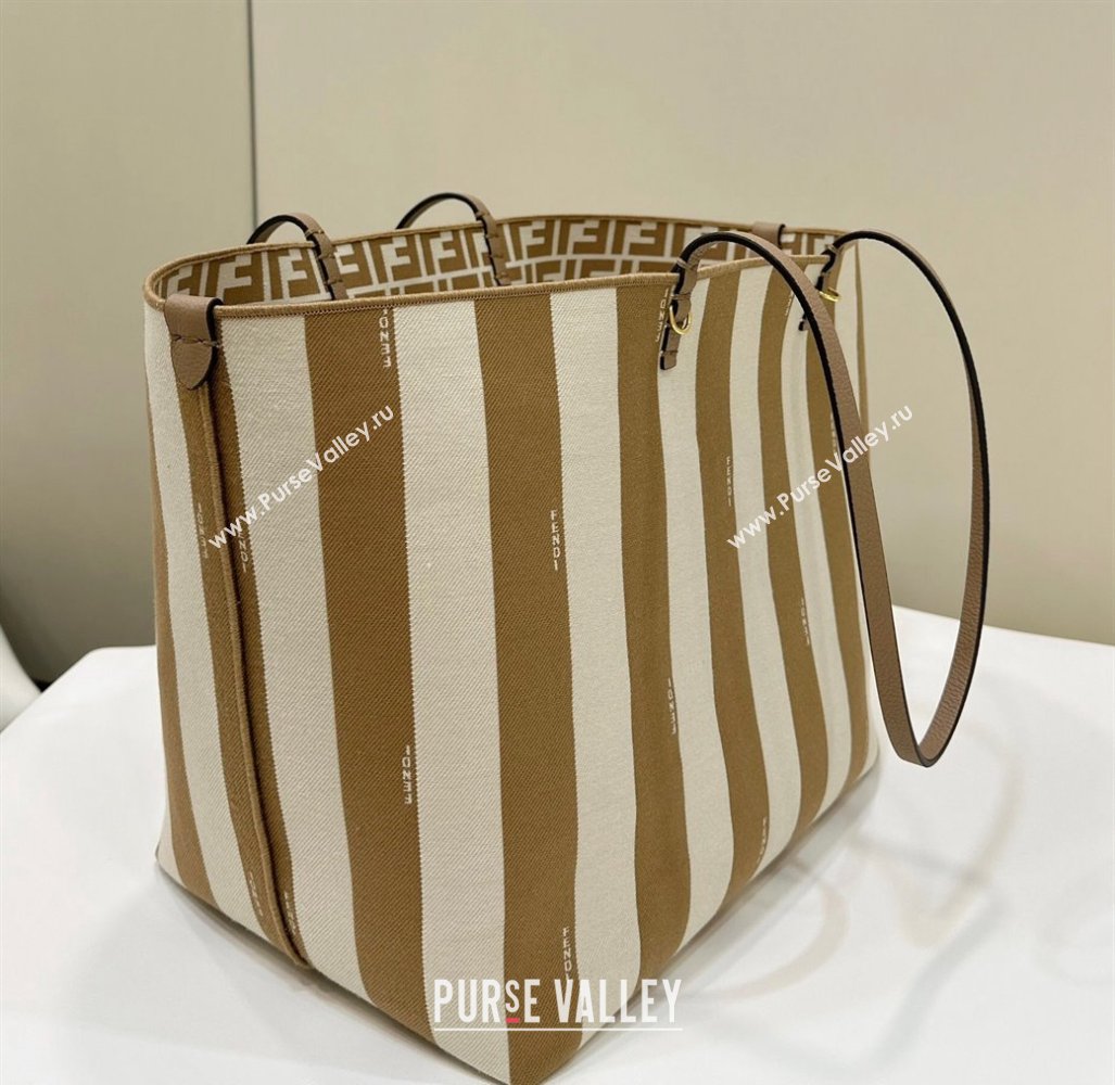 Fendi Large Roll Reversible shopper Tote Bag in Pequin striped and Beige FF fabric 2024 8661L (CL-240715111)