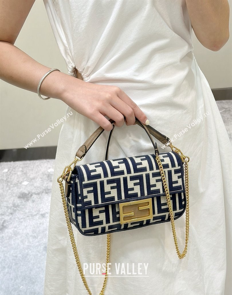 Fendi Baguette Mini Bag in Pequin striped and Blue FF fabric 2024 8660 (CL-240715113)