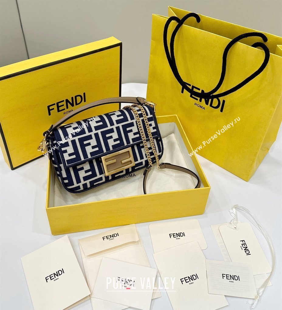 Fendi Baguette Mini Bag in Pequin striped and Blue FF fabric 2024 8660 (CL-240715113)