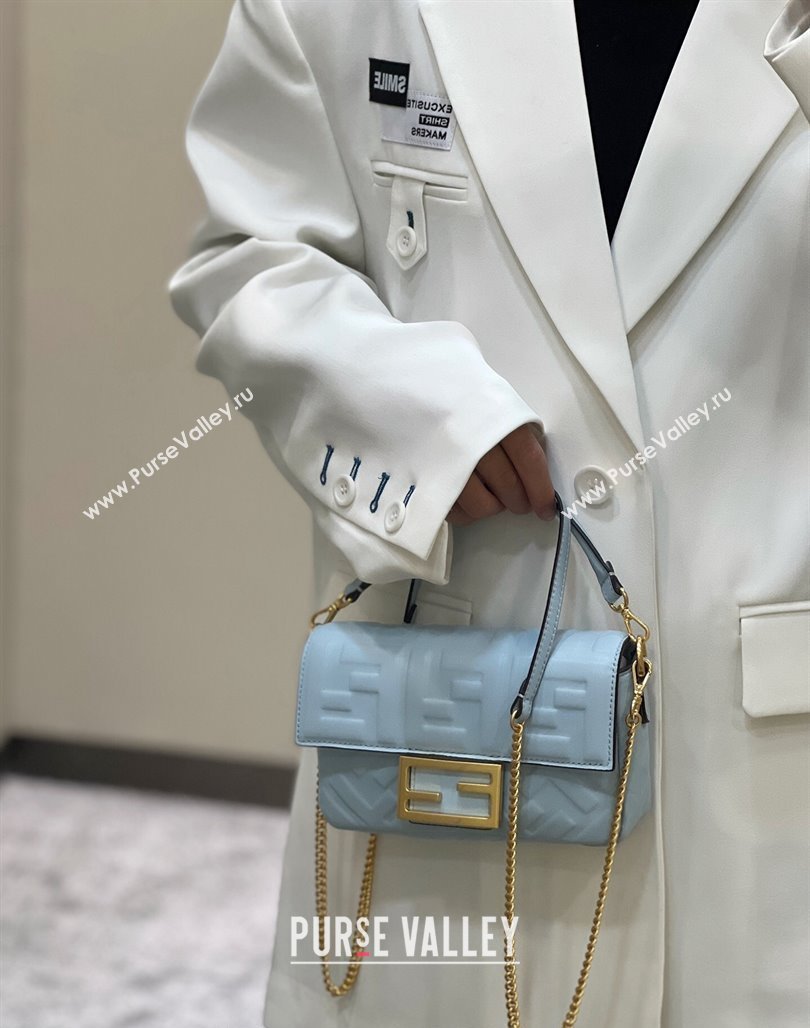 Fendi Baguette Mini Nappa Leather Bag Light Blue 20240715 0135S Top Quality (CL-240715125)