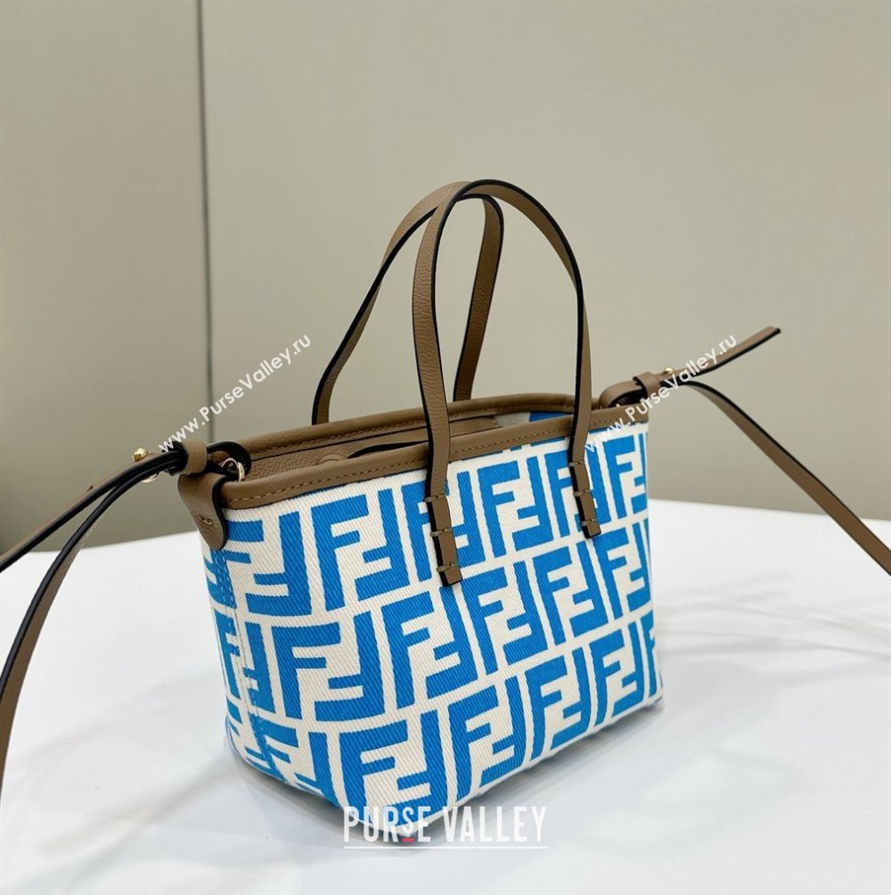 Fendi Roll Mini Tote bag in FF jacquard Light Blue 2024 8655 (CL-240715104)