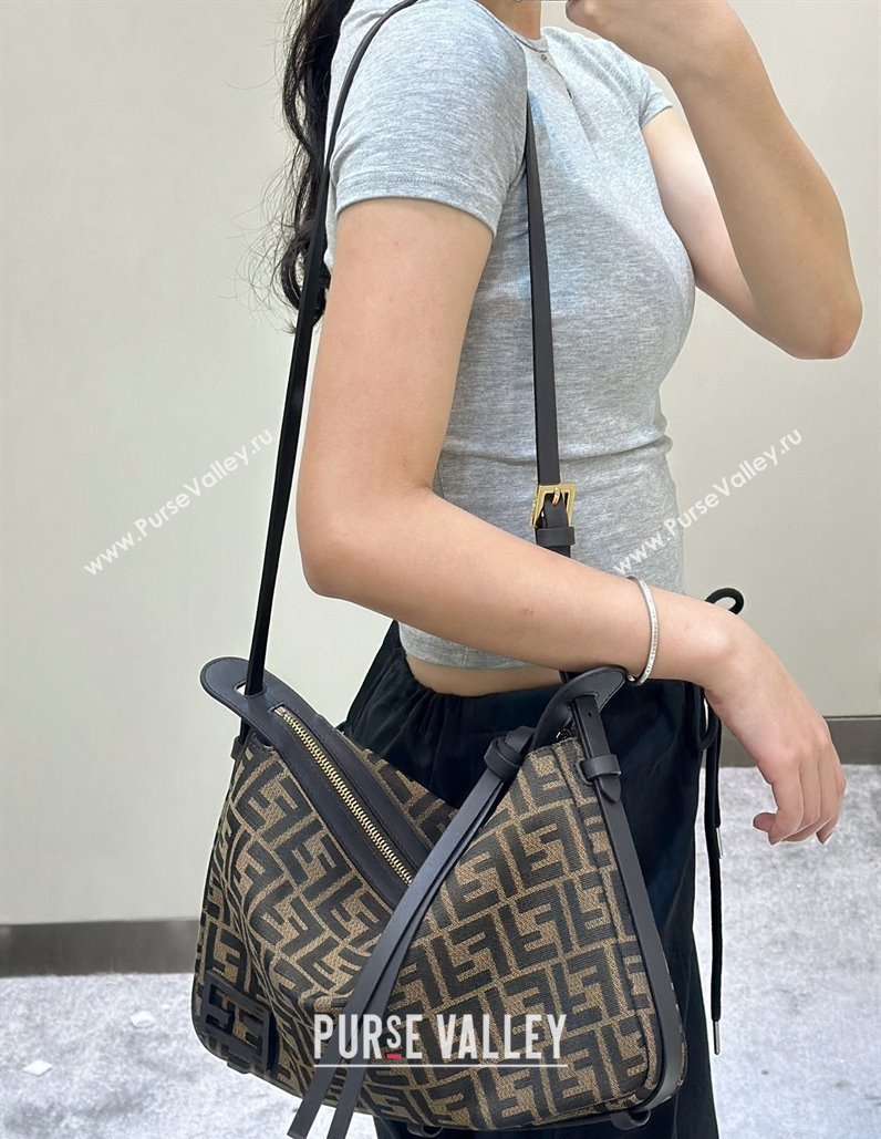 Fendi Simply Medium Hobo bag in Brown FF jacquard fabric 2024 8662 (CL-240806012)