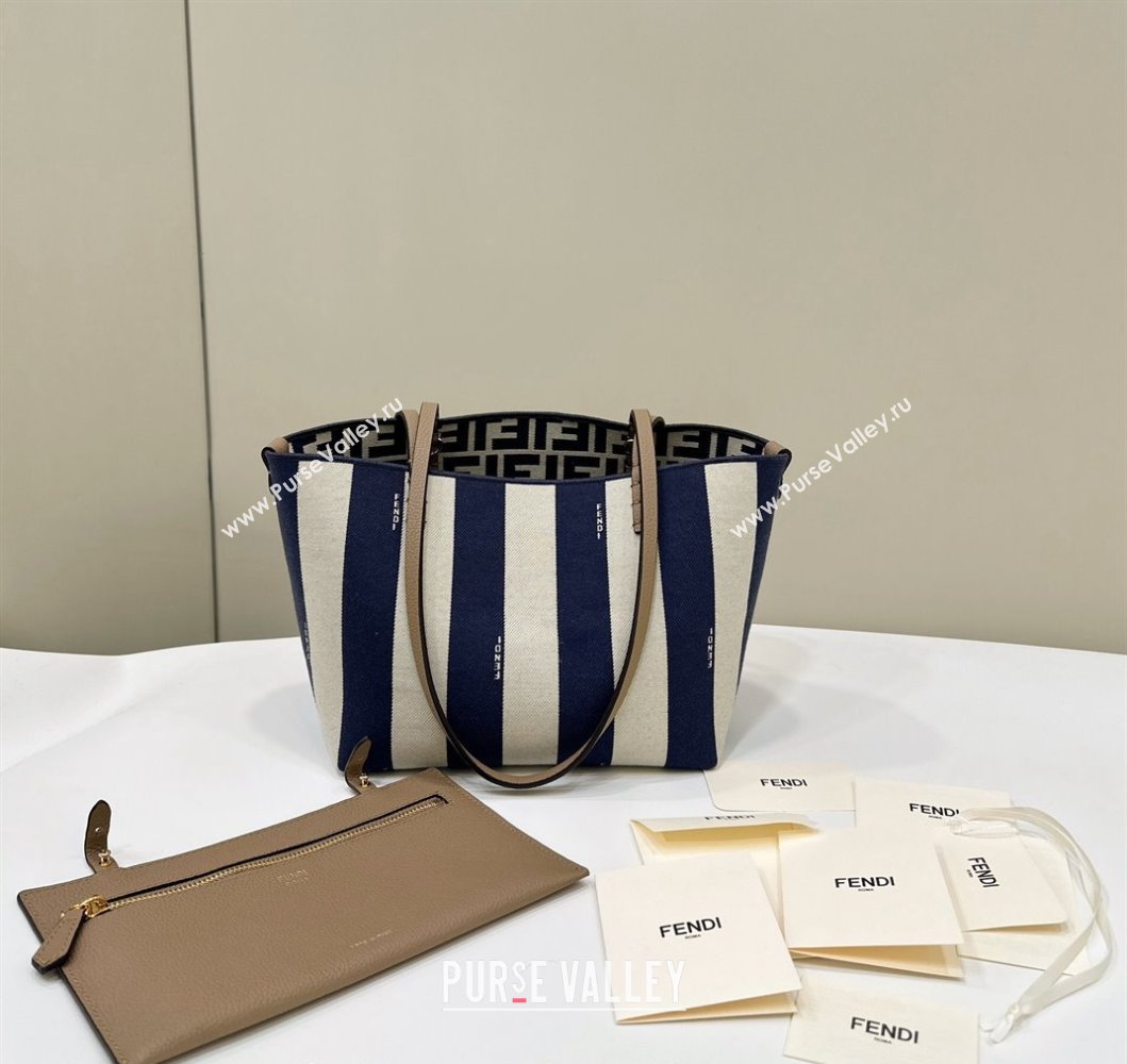 Fendi Small Roll Reversible shopper Tote Bag in Pequin striped and midnight blue FF fabric 2024 8661S (CL-240715108)