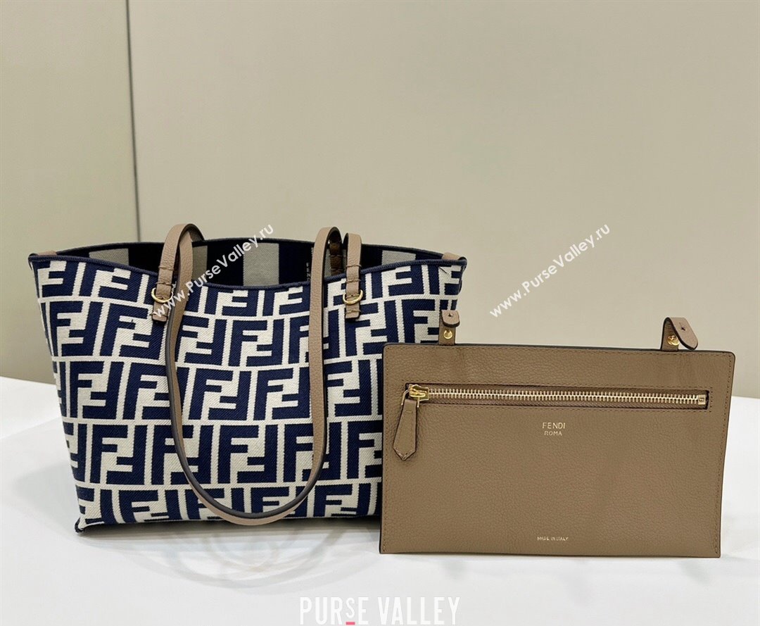 Fendi Small Roll Reversible shopper Tote Bag in Pequin striped and midnight blue FF fabric 2024 8661S (CL-240715108)