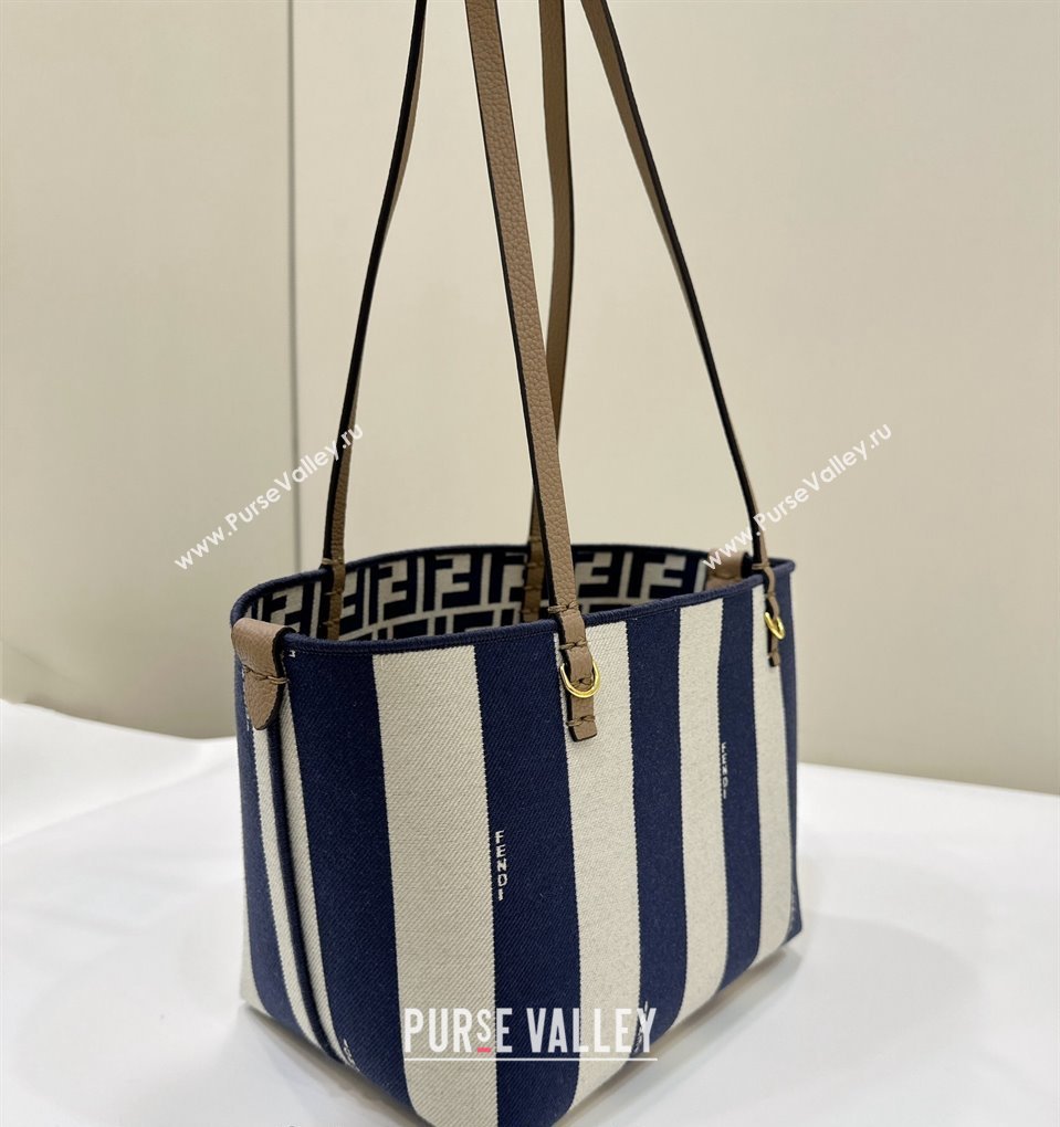 Fendi Small Roll Reversible shopper Tote Bag in Pequin striped and midnight blue FF fabric 2024 8661S (CL-240715108)