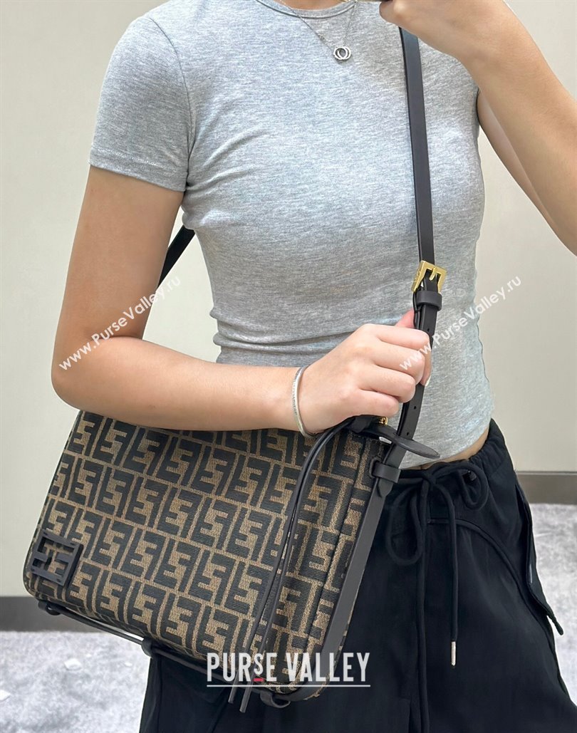 Fendi Simply Medium Hobo bag in Brown FF jacquard fabric 2024 8662 (CL-240806012)