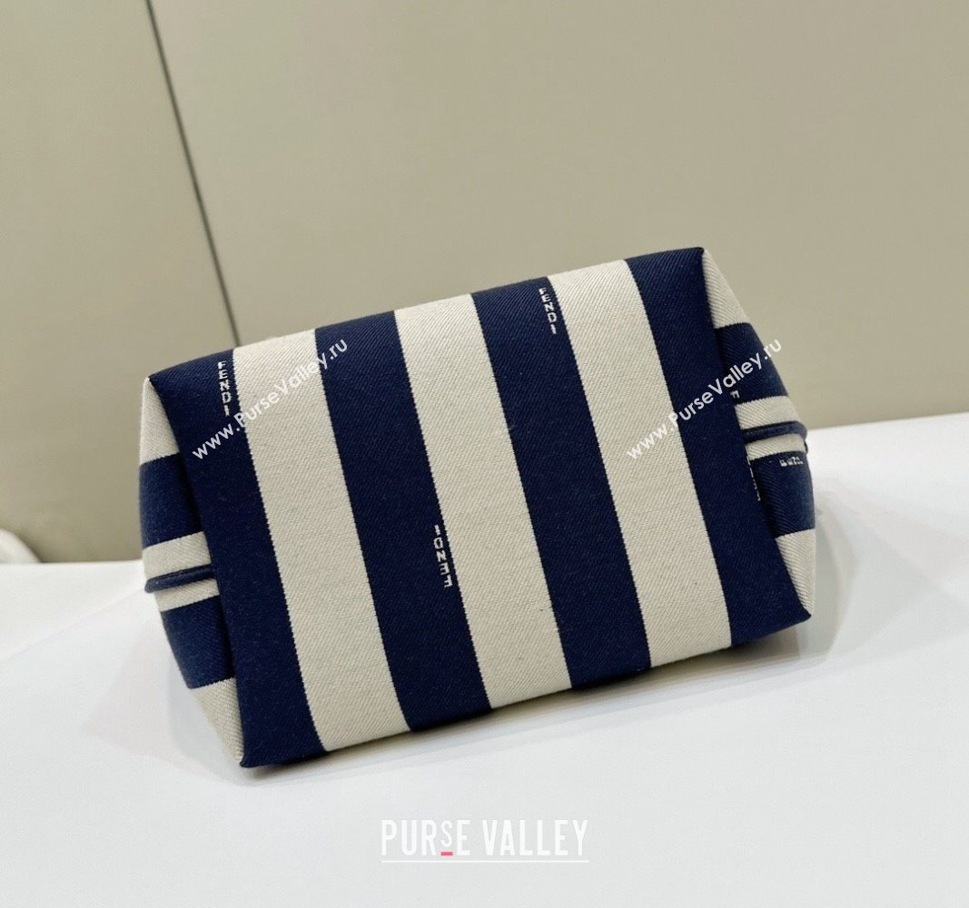 Fendi Small Roll Reversible shopper Tote Bag in Pequin striped and midnight blue FF fabric 2024 8661S (CL-240715108)