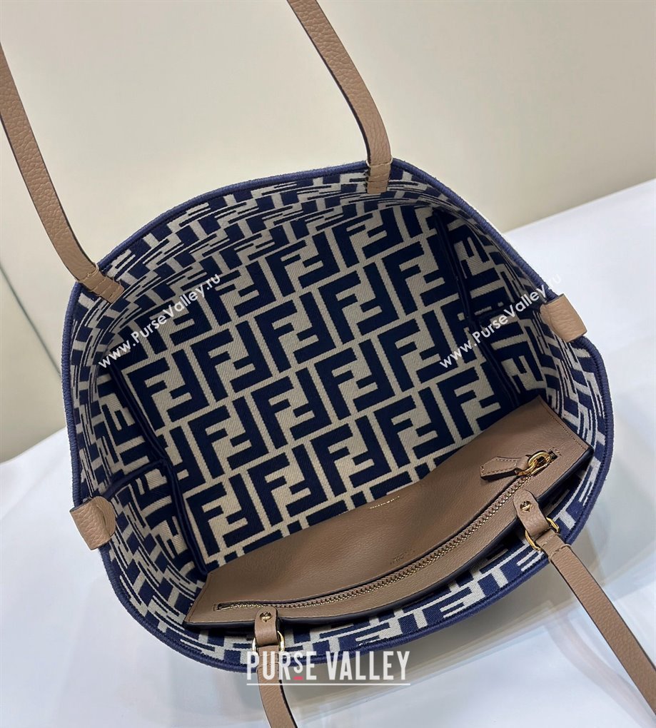 Fendi Small Roll Reversible shopper Tote Bag in Pequin striped and midnight blue FF fabric 2024 8661S (CL-240715108)