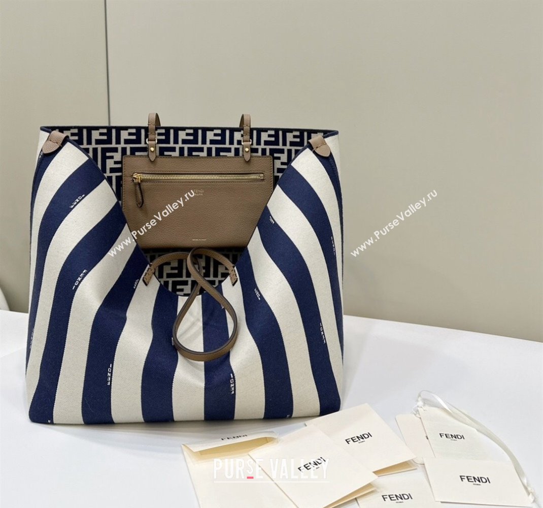 Fendi Large Roll Reversible shopper Tote Bag in Pequin striped and midnight blue FF fabric 2024 8661L (CL-240715109)