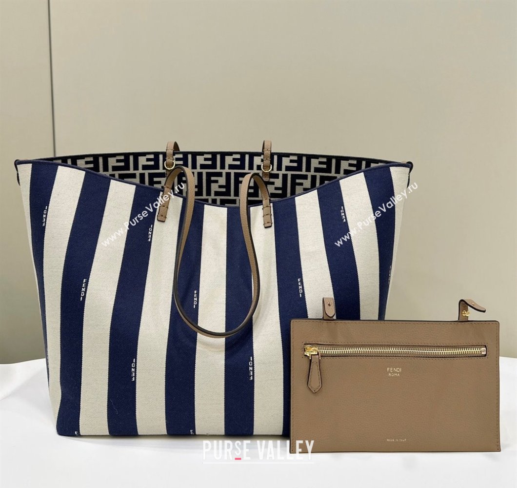 Fendi Large Roll Reversible shopper Tote Bag in Pequin striped and midnight blue FF fabric 2024 8661L (CL-240715109)