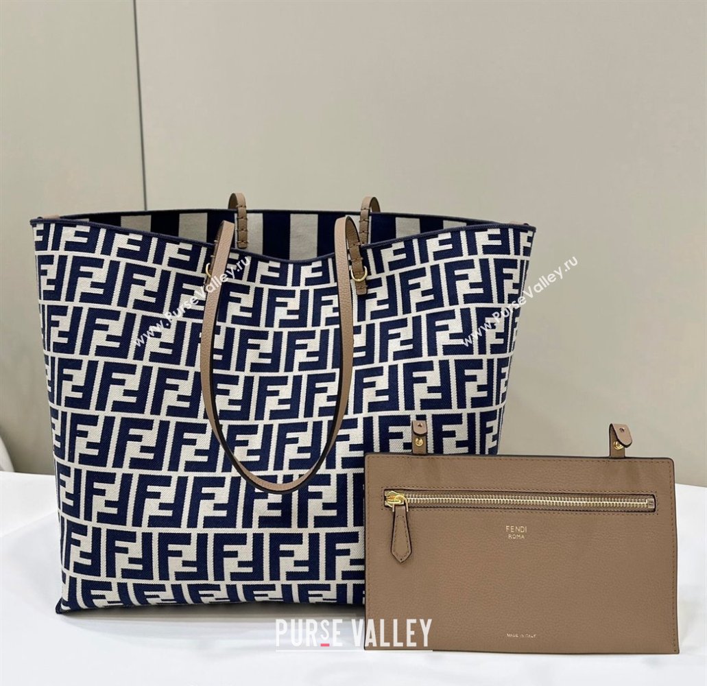 Fendi Large Roll Reversible shopper Tote Bag in Pequin striped and midnight blue FF fabric 2024 8661L (CL-240715109)