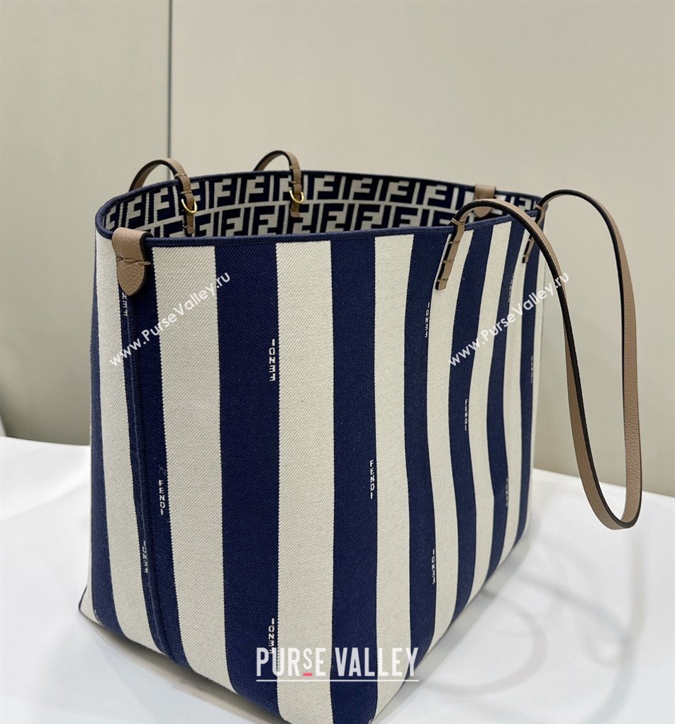 Fendi Large Roll Reversible shopper Tote Bag in Pequin striped and midnight blue FF fabric 2024 8661L (CL-240715109)