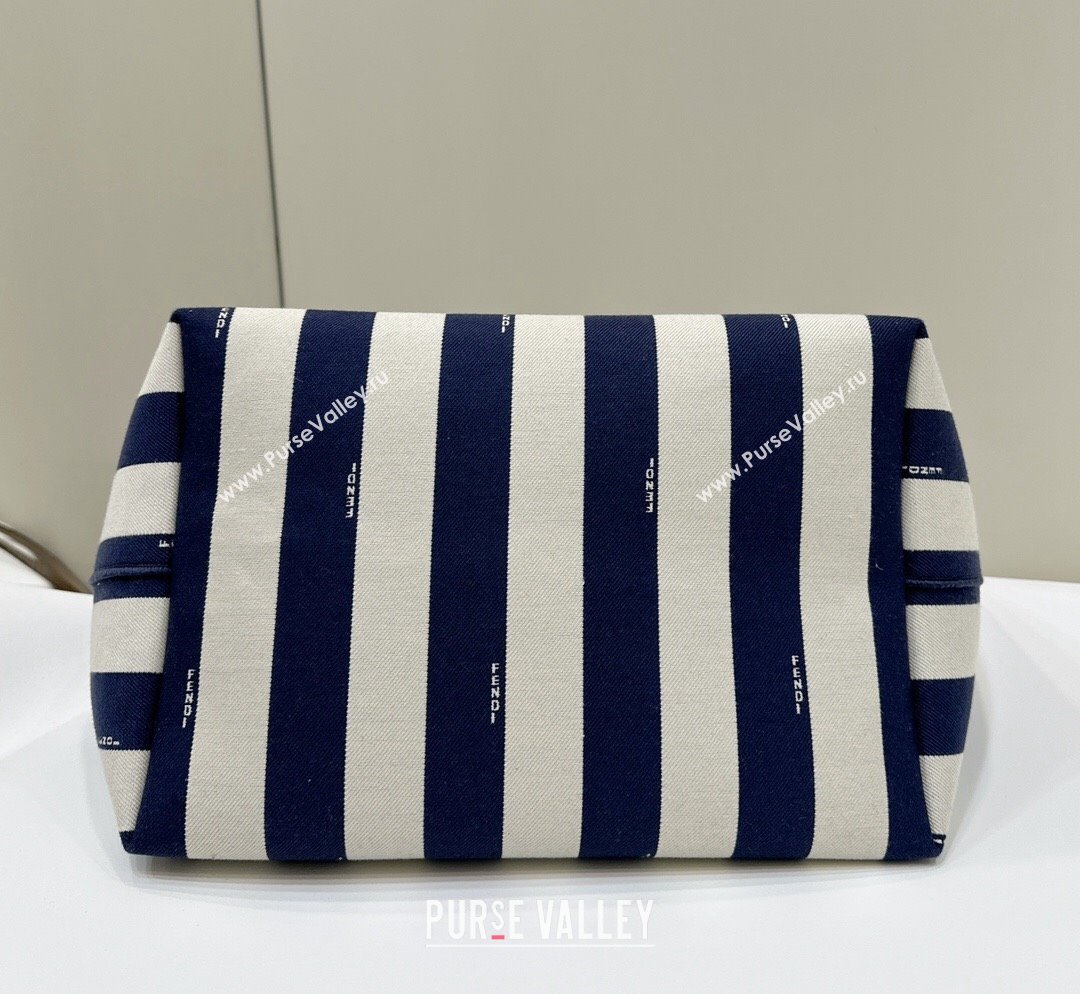 Fendi Large Roll Reversible shopper Tote Bag in Pequin striped and midnight blue FF fabric 2024 8661L (CL-240715109)