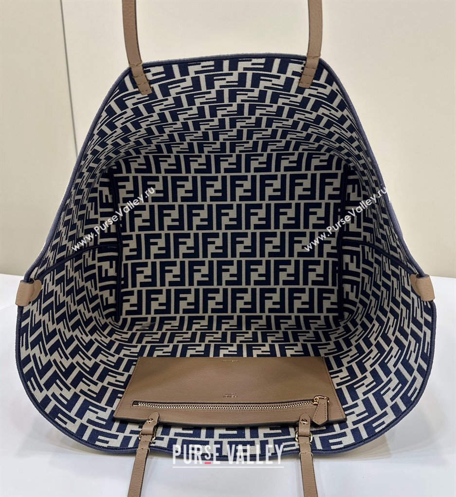 Fendi Large Roll Reversible shopper Tote Bag in Pequin striped and midnight blue FF fabric 2024 8661L (CL-240715109)