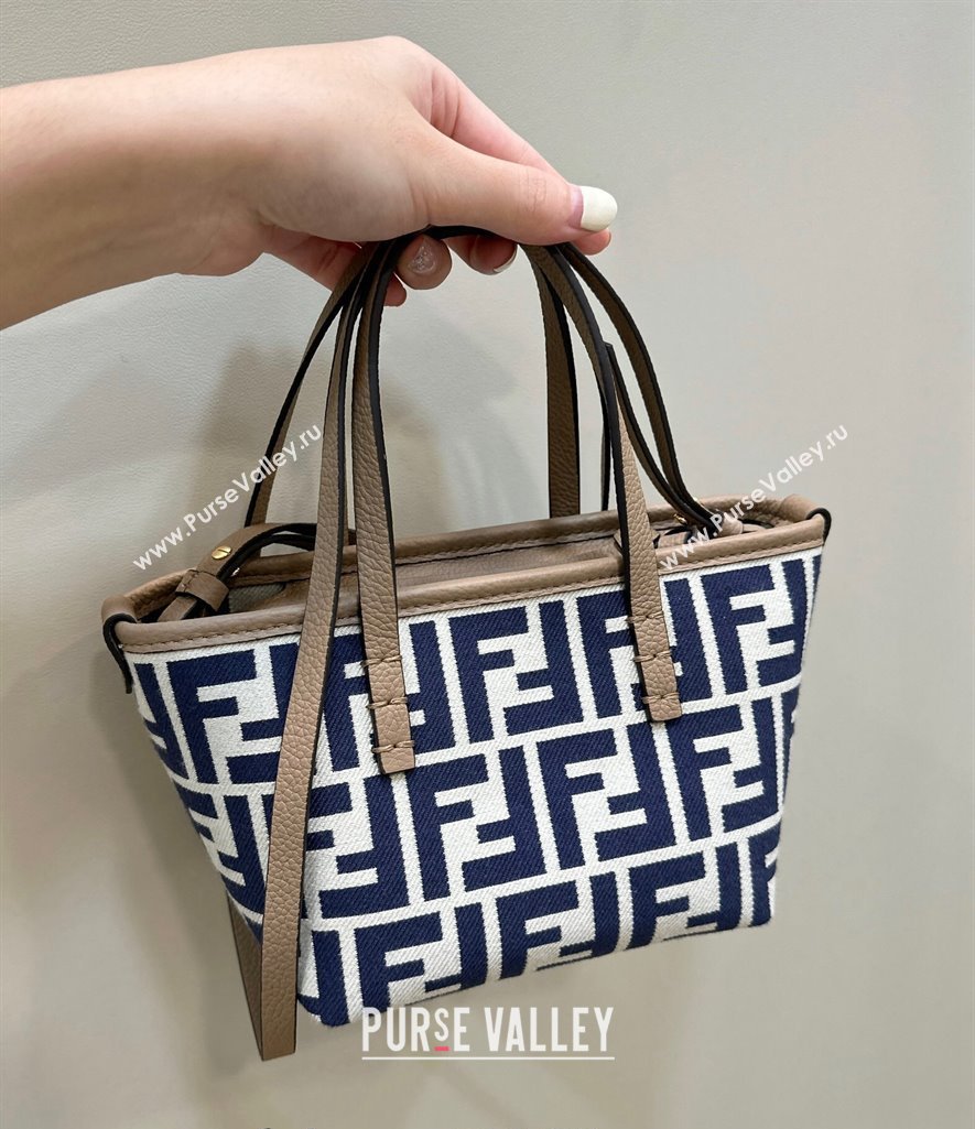 Fendi Roll Mini Tote bag in FF jacquard Dark Blue 2024 8655 (CL-240715105)