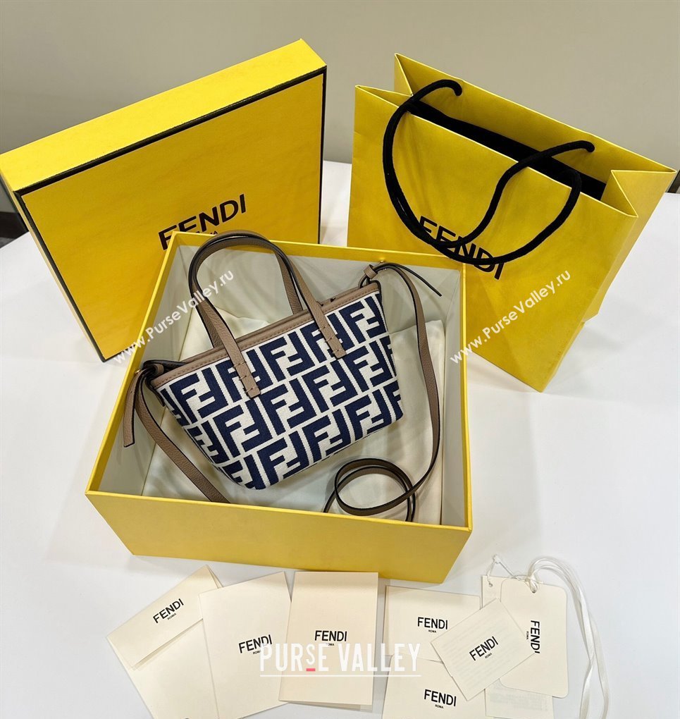 Fendi Roll Mini Tote bag in FF jacquard Dark Blue 2024 8655 (CL-240715105)