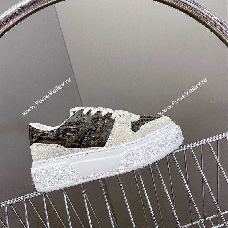 Fendi Match Platform Sneakers 5cm in Brown FF jacquard and White suede 2024 0723 (MD-2407230095)