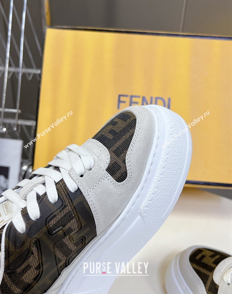 Fendi Match Platform Sneakers 5cm in Brown FF jacquard and White suede 2024 0723 (MD-2407230095)