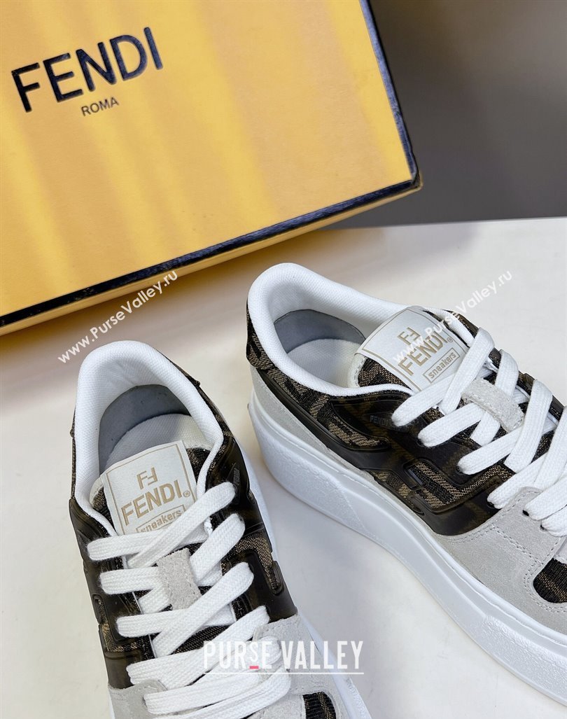 Fendi Match Platform Sneakers 5cm in Brown FF jacquard and White suede 2024 0723 (MD-2407230095)