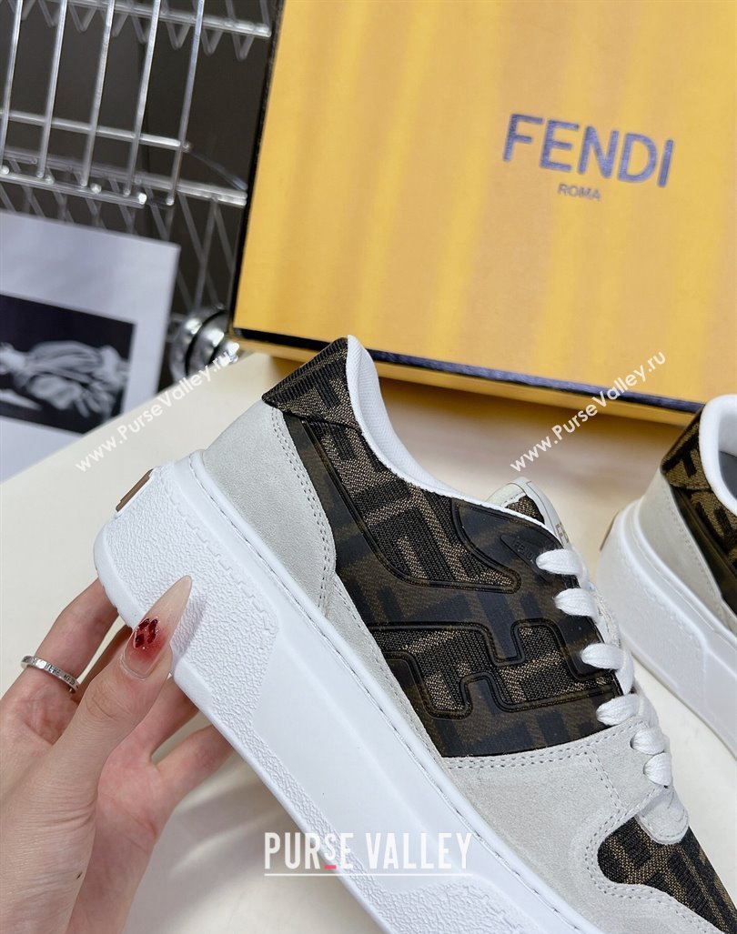 Fendi Match Platform Sneakers 5cm in Brown FF jacquard and White suede 2024 0723 (MD-2407230095)