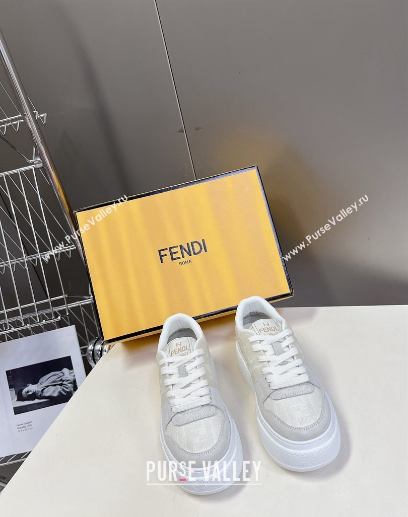 Fendi Match Platform Sneakers 5cm in FF jacquard and suede White 2024 0723 (MD-2407230096)