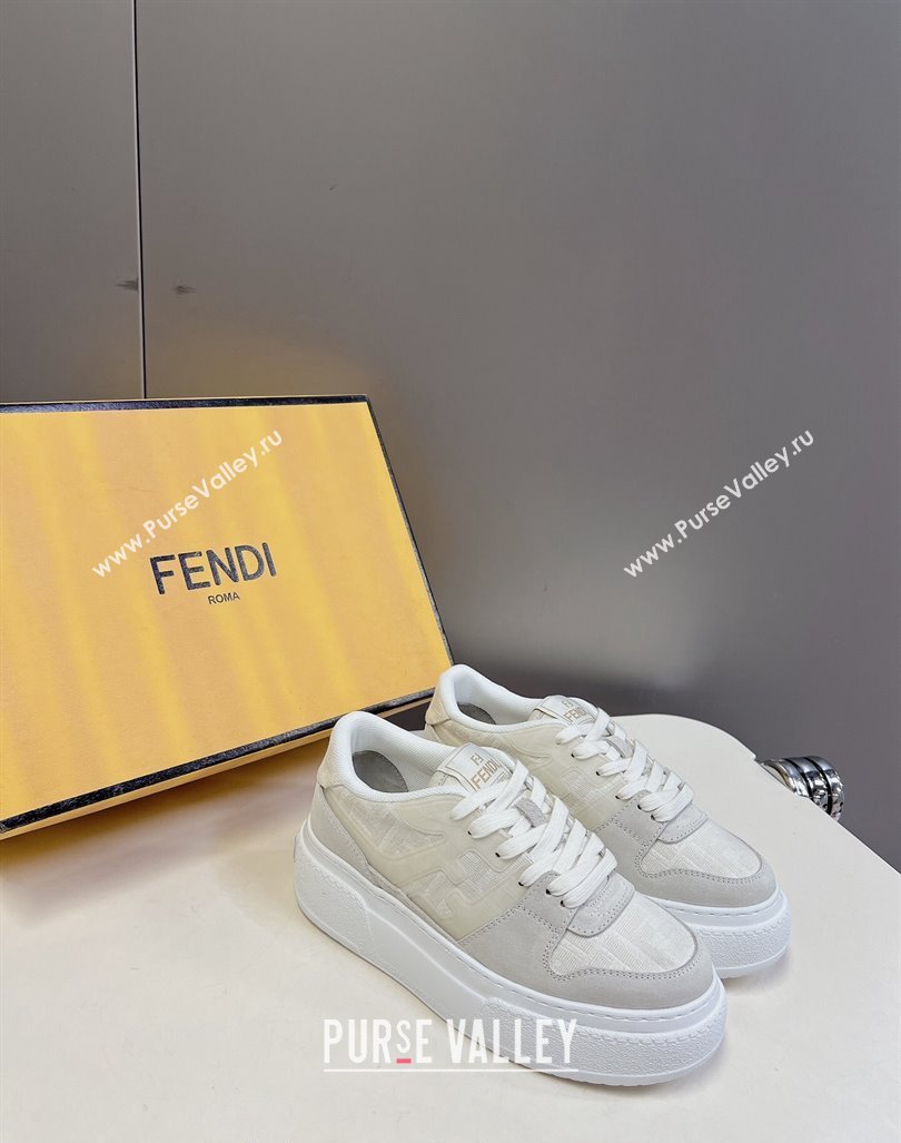 Fendi Match Platform Sneakers 5cm in FF jacquard and suede White 2024 0723 (MD-2407230096)