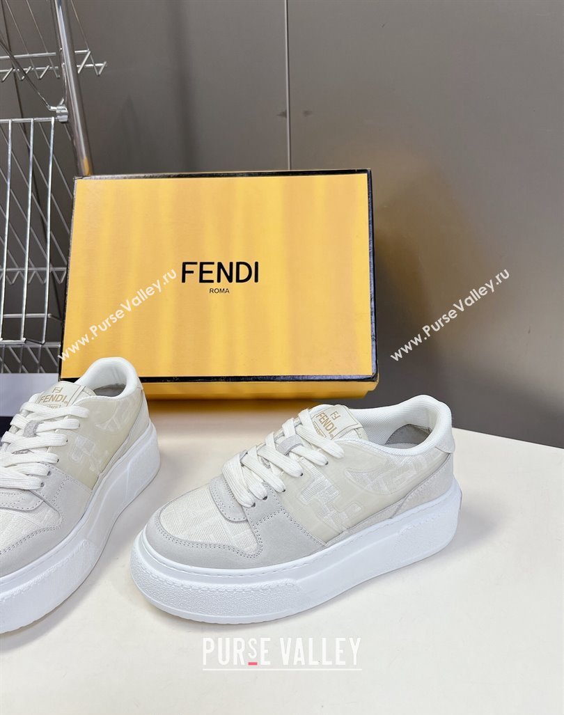 Fendi Match Platform Sneakers 5cm in FF jacquard and suede White 2024 0723 (MD-2407230096)