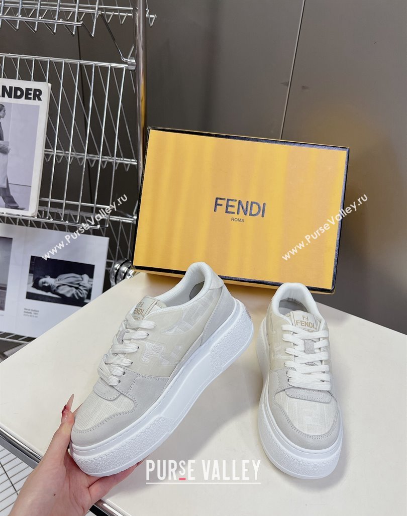 Fendi Match Platform Sneakers 5cm in FF jacquard and suede White 2024 0723 (MD-2407230096)