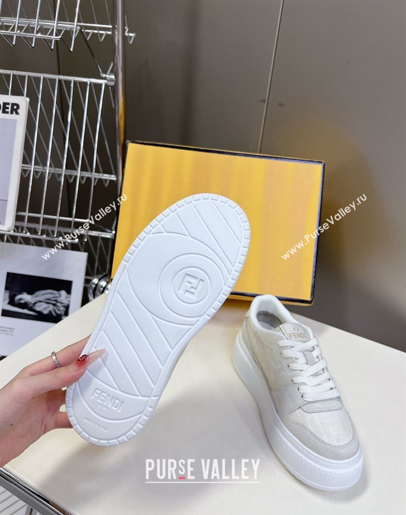 Fendi Match Platform Sneakers 5cm in FF jacquard and suede White 2024 0723 (MD-2407230096)