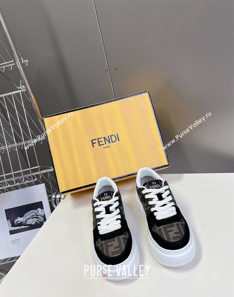 Fendi Match Platform Sneakers 5cm in Brown FF jacquard and black suede 2024 0723 (MD-2407230094)