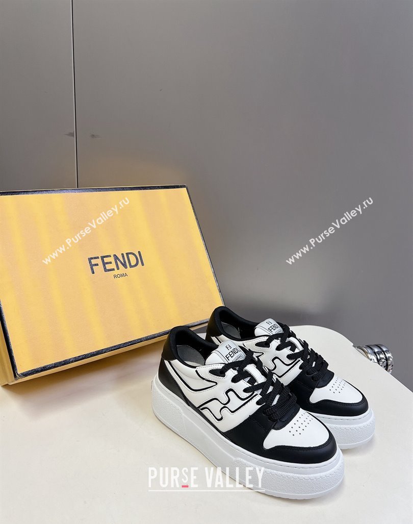 Fendi Match Platform Sneakers 5cm in Calfskin White/Black 2024 0723 (MD-2407230097)