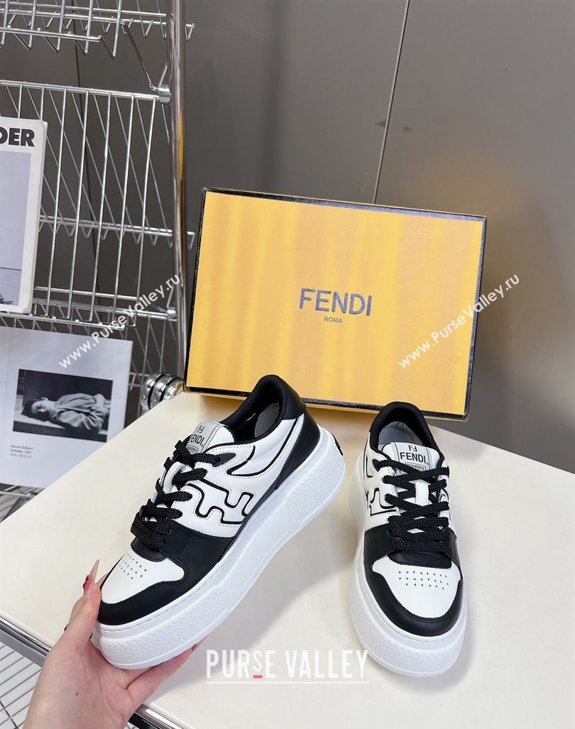 Fendi Match Platform Sneakers 5cm in Calfskin White/Black 2024 0723 (MD-2407230097)