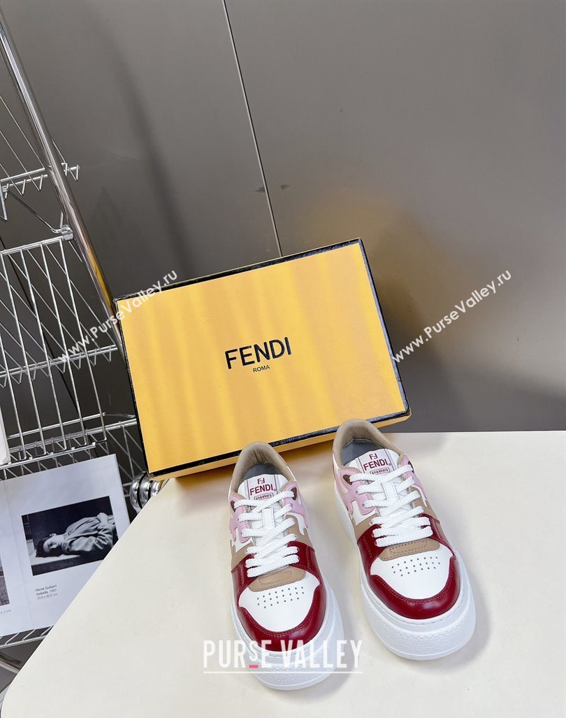 Fendi Match Platform Sneakers 5cm in Calfskin Pink/Burgundy/Beige 2024 0723 (MD-2407230098)