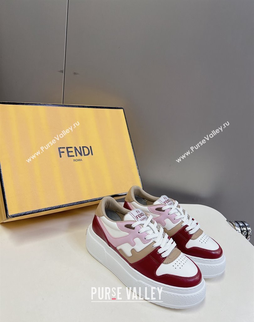 Fendi Match Platform Sneakers 5cm in Calfskin Pink/Burgundy/Beige 2024 0723 (MD-2407230098)