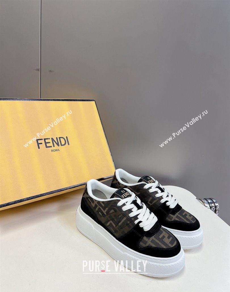 Fendi Match Platform Sneakers 5cm in Brown FF jacquard and black suede 2024 0723 (MD-2407230094)