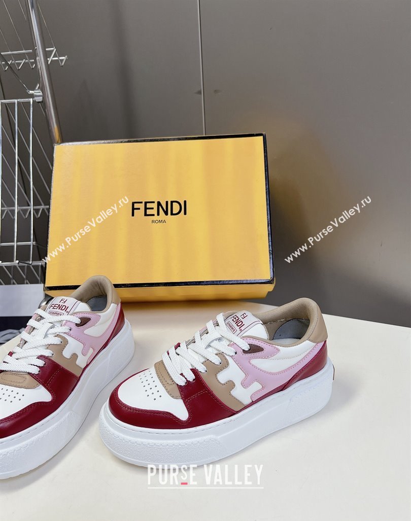 Fendi Match Platform Sneakers 5cm in Calfskin Pink/Burgundy/Beige 2024 0723 (MD-2407230098)