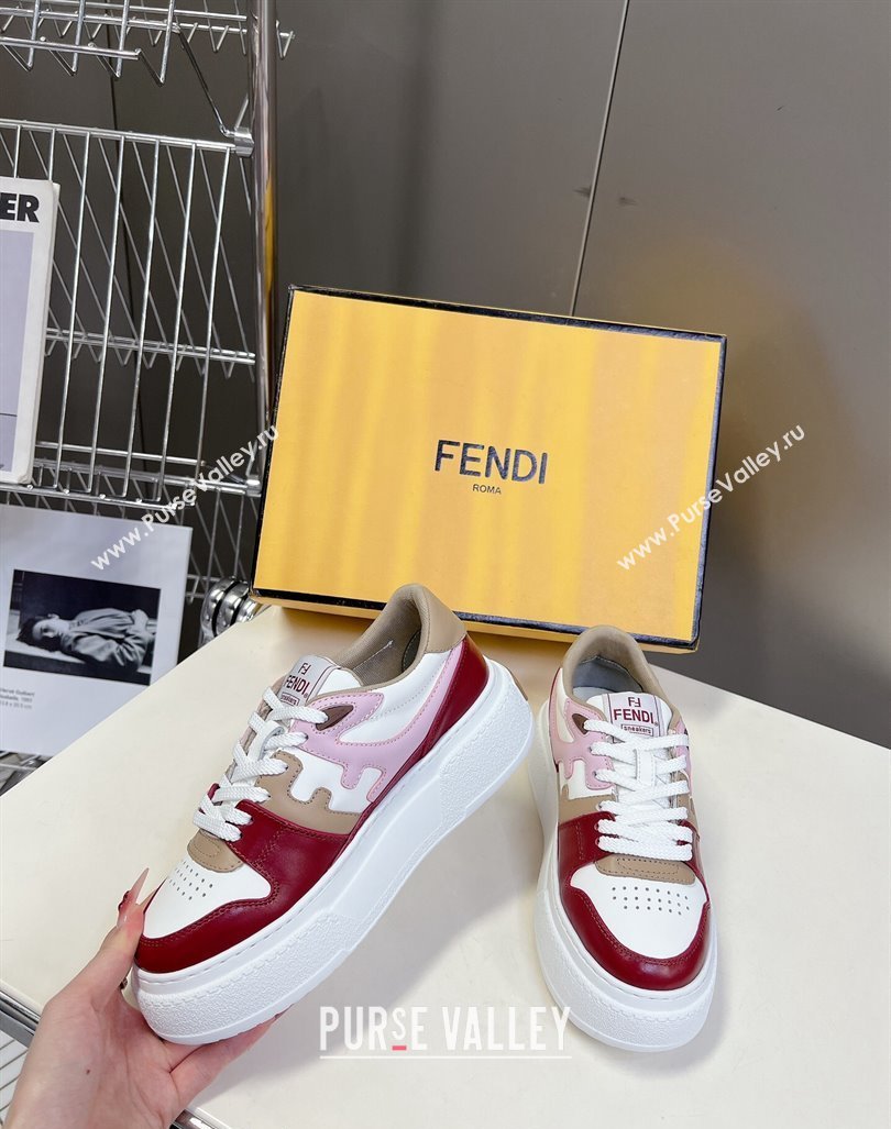 Fendi Match Platform Sneakers 5cm in Calfskin Pink/Burgundy/Beige 2024 0723 (MD-2407230098)