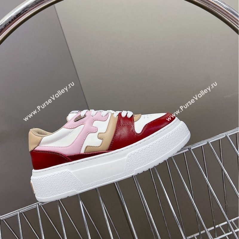 Fendi Match Platform Sneakers 5cm in Calfskin Pink/Burgundy/Beige 2024 0723 (MD-2407230098)