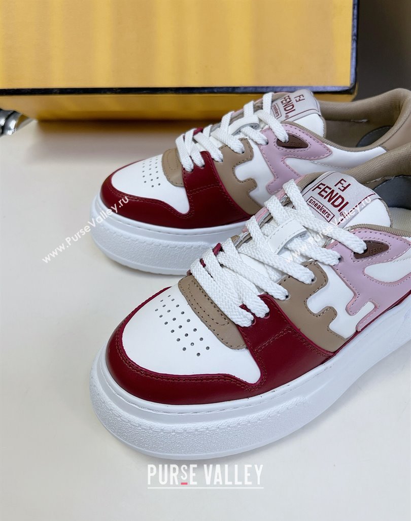 Fendi Match Platform Sneakers 5cm in Calfskin Pink/Burgundy/Beige 2024 0723 (MD-2407230098)