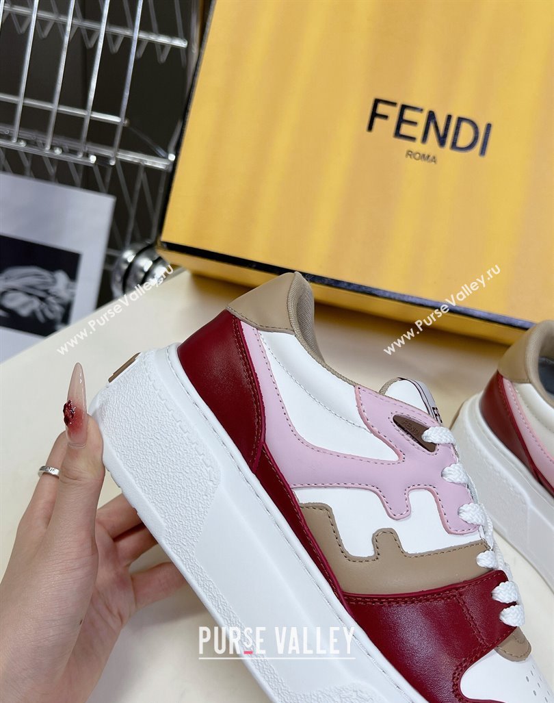 Fendi Match Platform Sneakers 5cm in Calfskin Pink/Burgundy/Beige 2024 0723 (MD-2407230098)