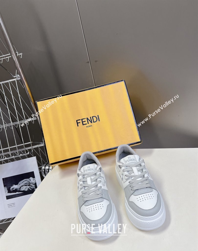 Fendi Match Platform Sneakers 5cm in Calfskin White/Light Grey 2024 0723 (MD-2407230099)