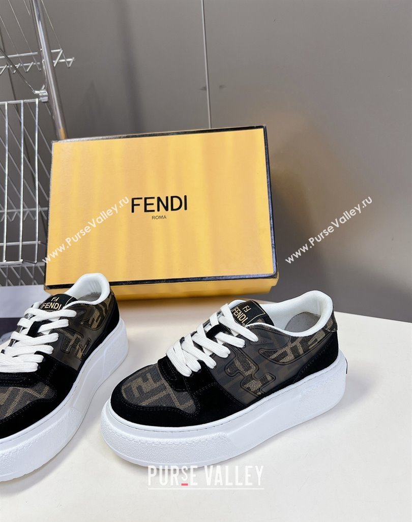 Fendi Match Platform Sneakers 5cm in Brown FF jacquard and black suede 2024 0723 (MD-2407230094)