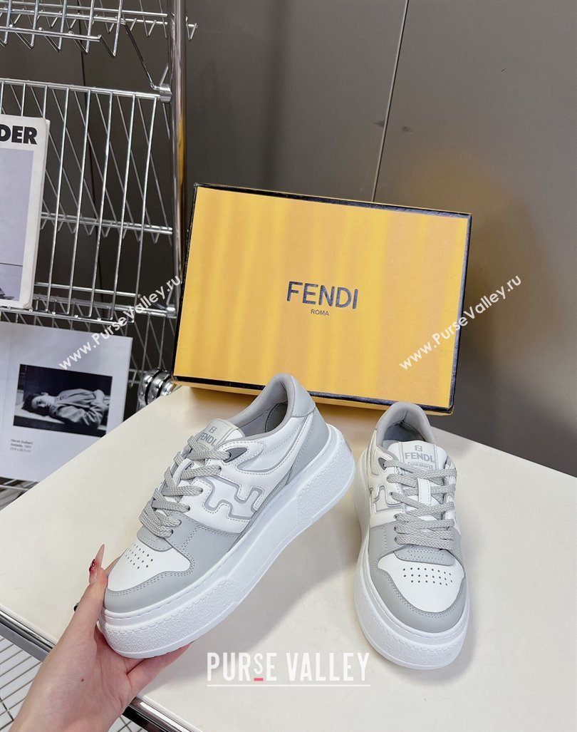 Fendi Match Platform Sneakers 5cm in Calfskin White/Light Grey 2024 0723 (MD-2407230099)