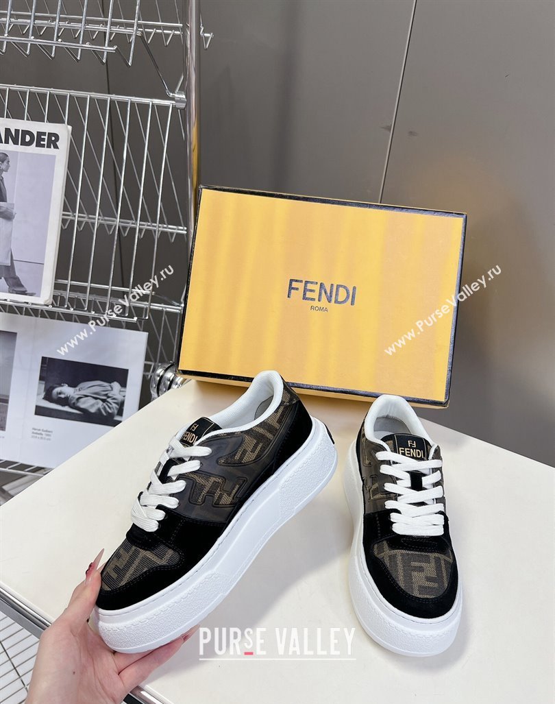 Fendi Match Platform Sneakers 5cm in Brown FF jacquard and black suede 2024 0723 (MD-2407230094)