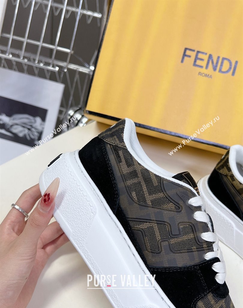 Fendi Match Platform Sneakers 5cm in Brown FF jacquard and black suede 2024 0723 (MD-2407230094)