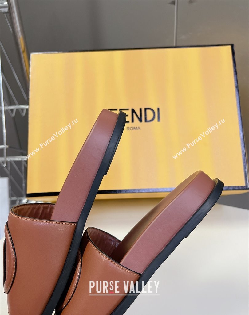 Fendi Leather Flat Slides Sandal with FF Circle Brown 2024 0813 (MD-240813120)