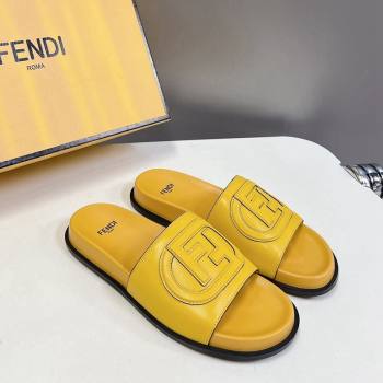 Fendi Leather Flat Slides Sandal with FF Circle Yellow 2024 0813 (MD-240813122)