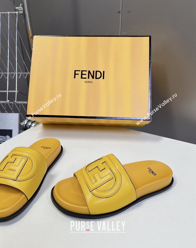 Fendi Leather Flat Slides Sandal with FF Circle Yellow 2024 0813 (MD-240813122)