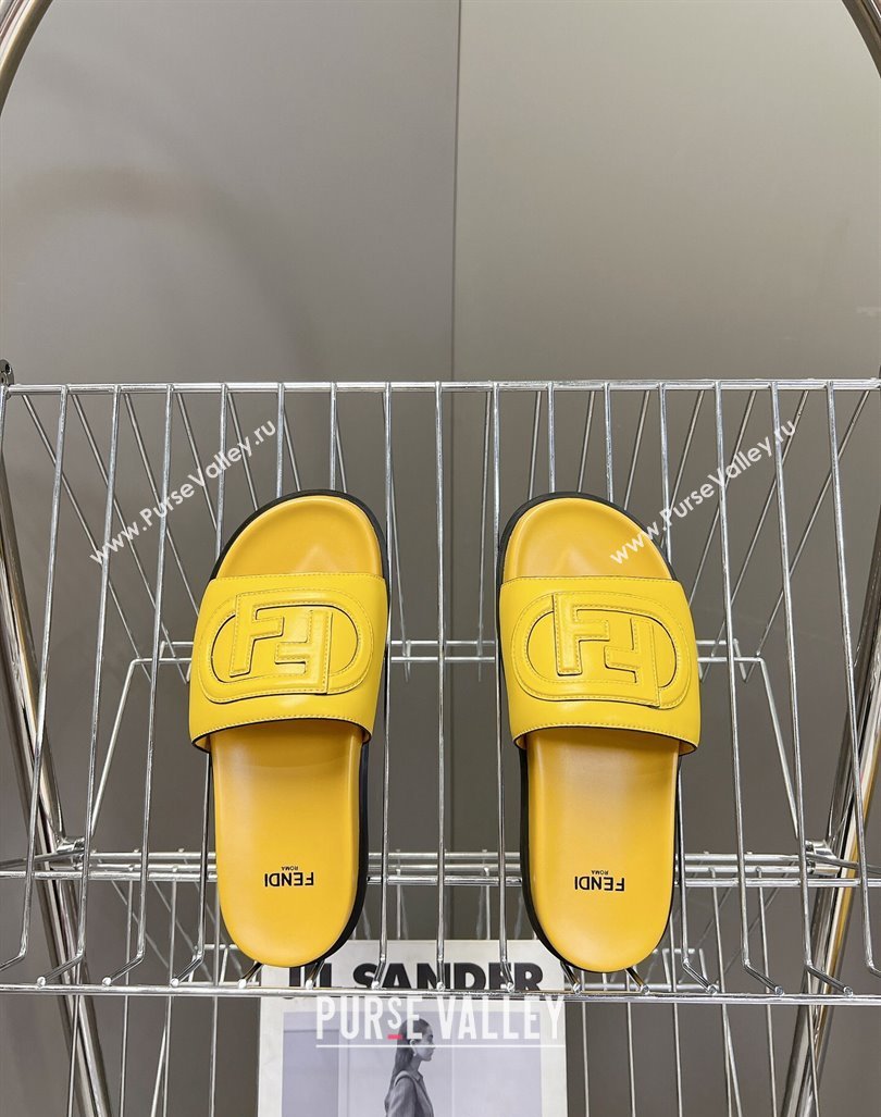 Fendi Leather Flat Slides Sandal with FF Circle Yellow 2024 0813 (MD-240813122)