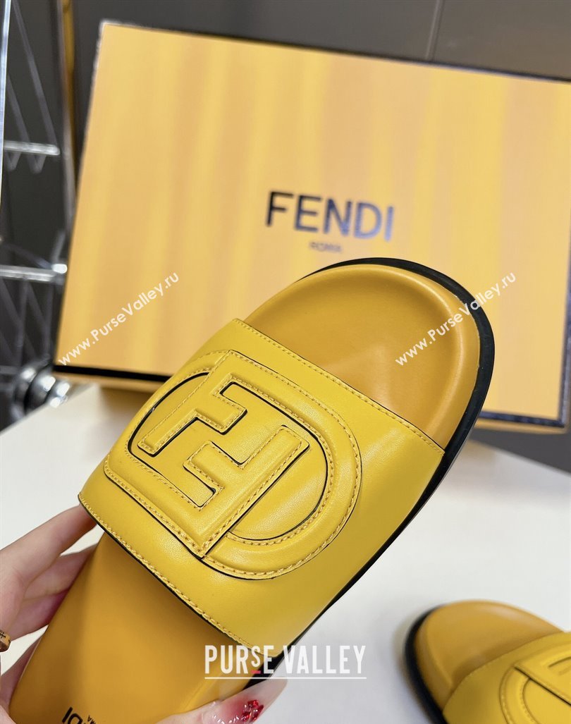 Fendi Leather Flat Slides Sandal with FF Circle Yellow 2024 0813 (MD-240813122)